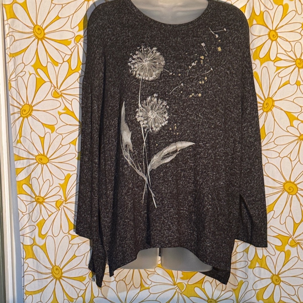 Gray Floral Print Poncho